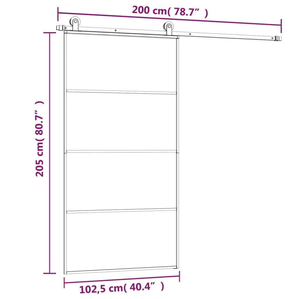 Sliding Door with Hardware Set 102,5x205 cm ESG Glass&Aluminium