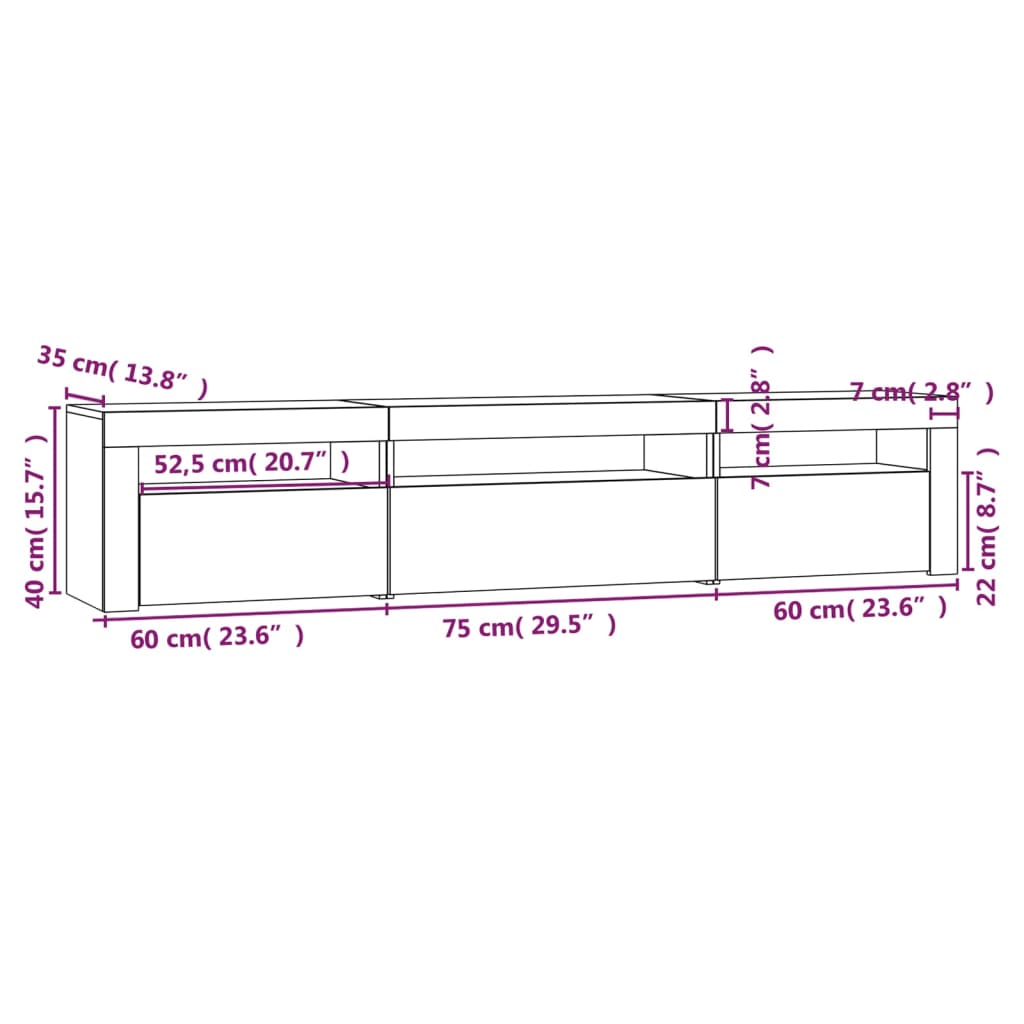 TV Cabinet with LED Lights Smoked Oak 195x35x40 cm