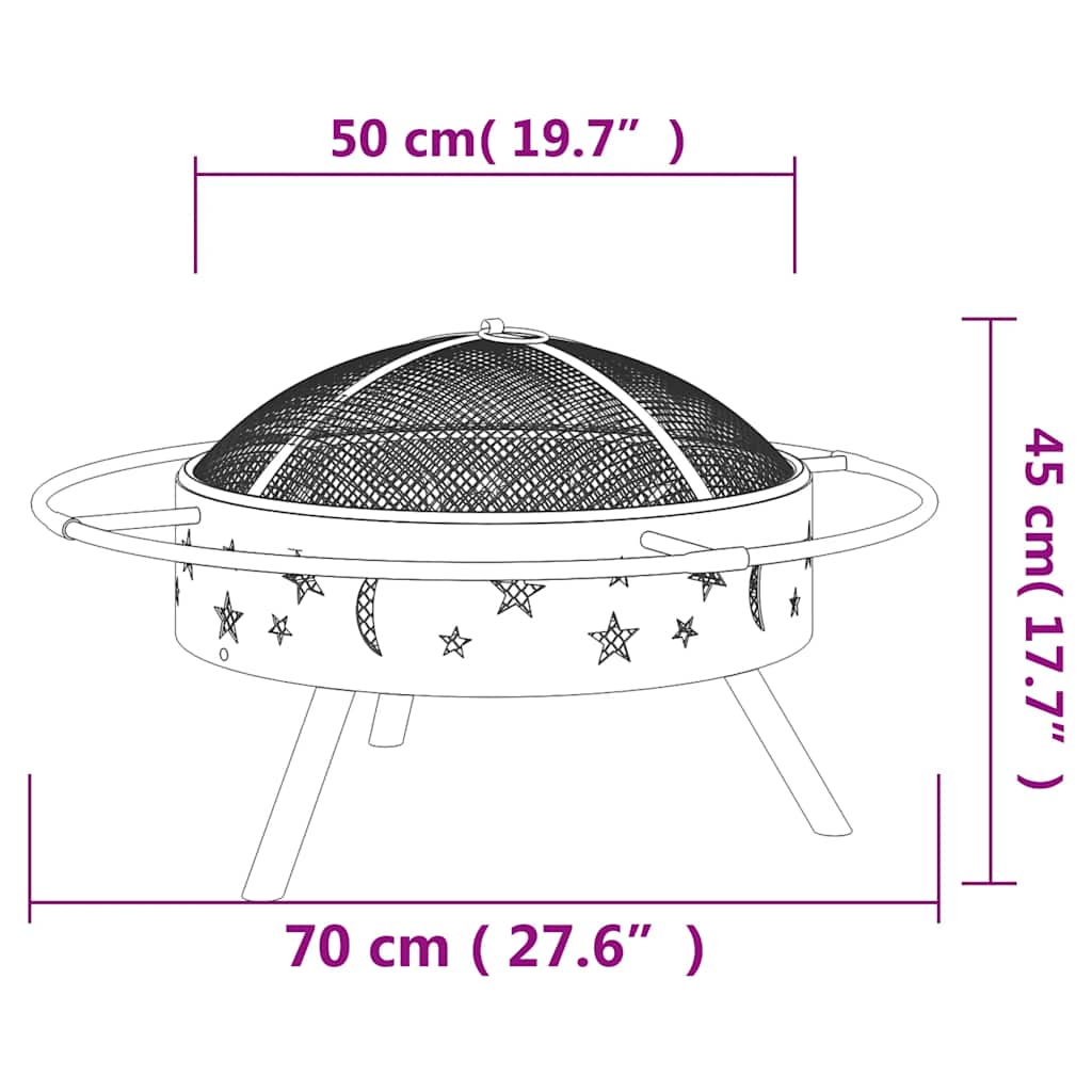 Fire Pit with Poker 70 cm XXL Steel