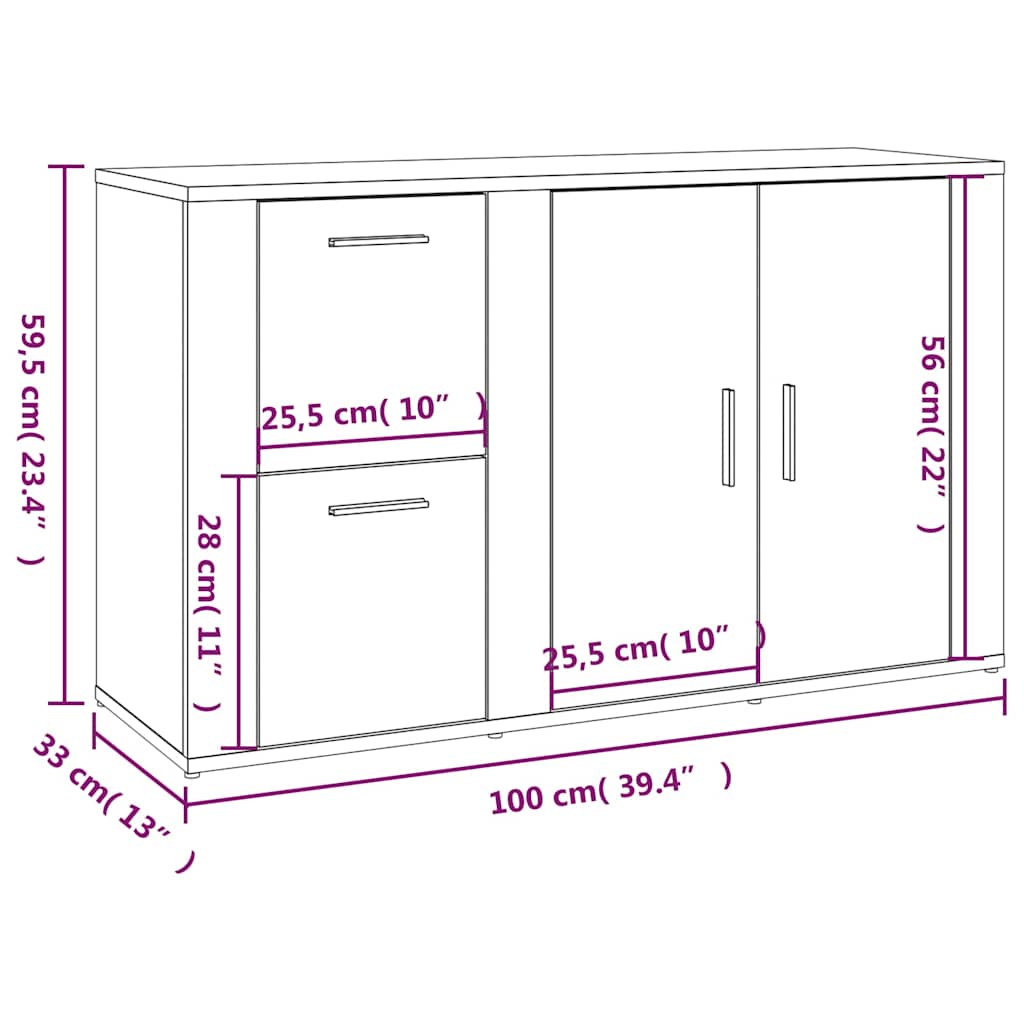 Sideboard White 100x33x59,5 cm Engineered Wood