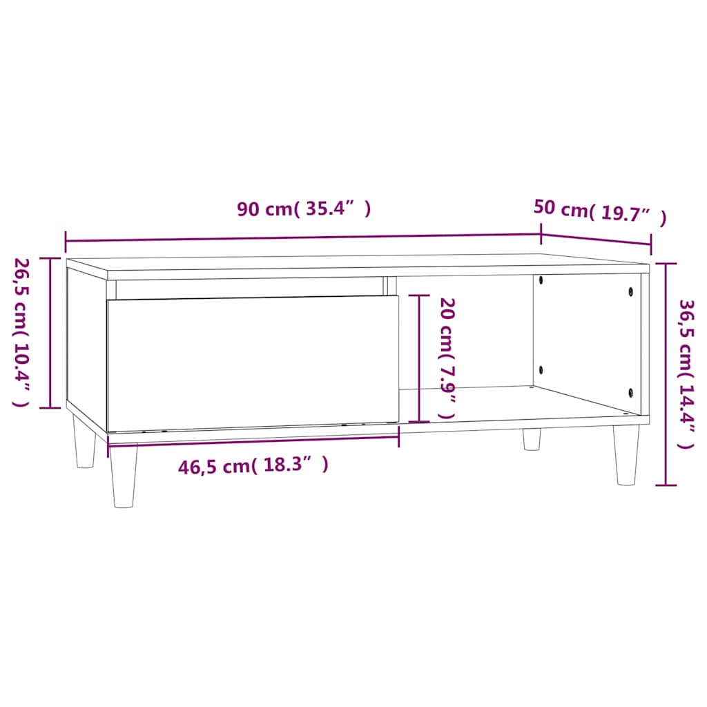 Coffee Table Smoked Oak 90x50x36.5 cm Engineered Wood