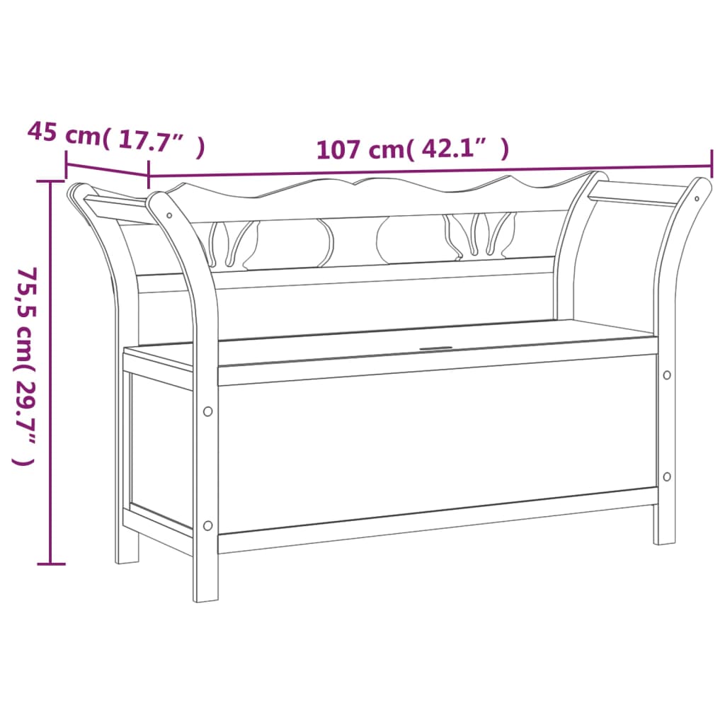 Bench Black 107x45x75,5 cm Solid Wood Fir