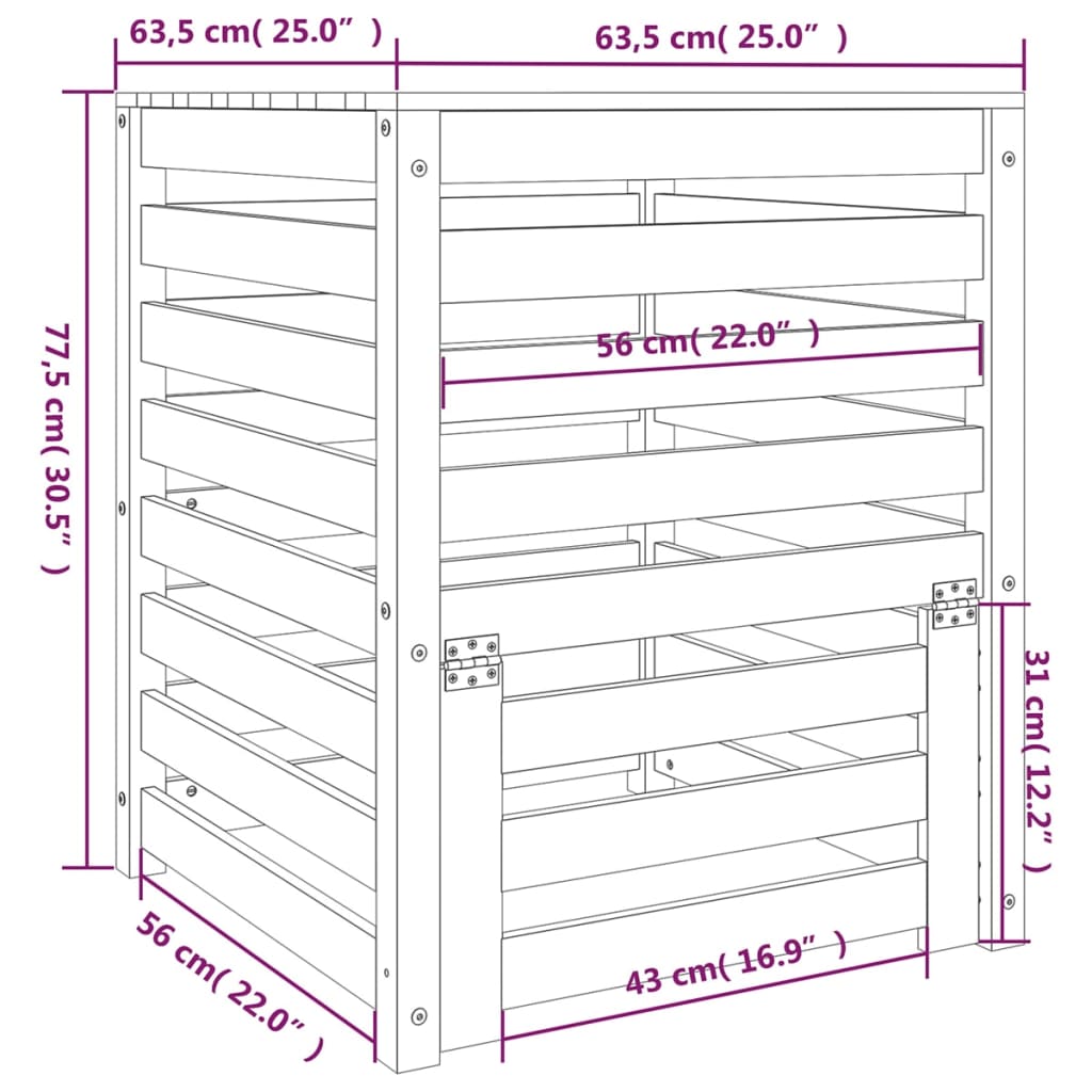 Composter 63,5x63,5x77,5 cm Solid Wood Pine