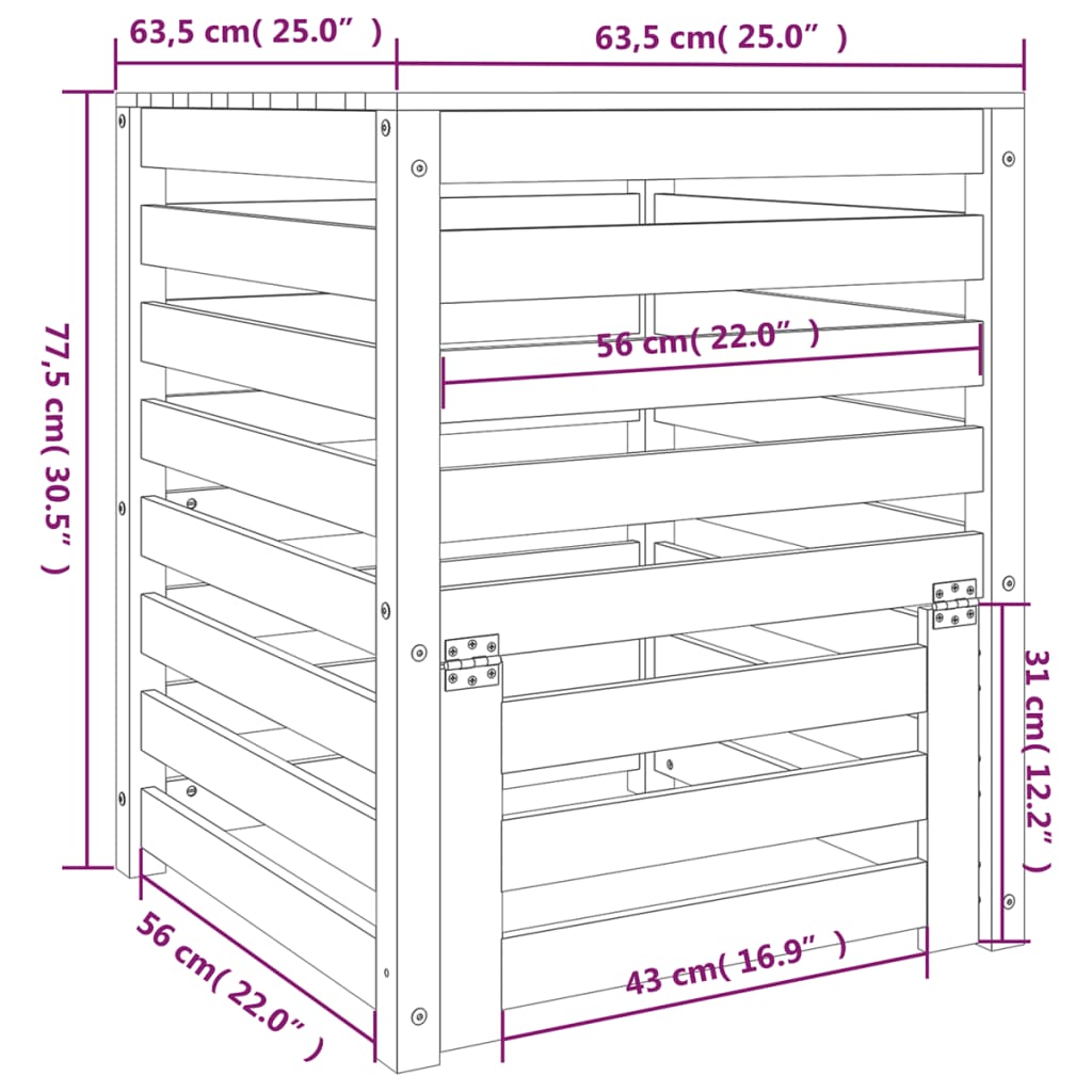 Composter White 63,5x63,5x77,5 cm Solid Wood Pine