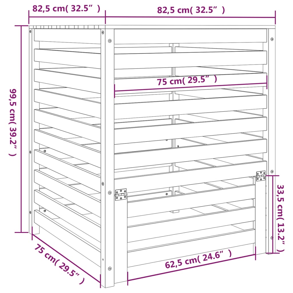 Composter White 82,5x82,5x99,5 cm Solid Wood Pine