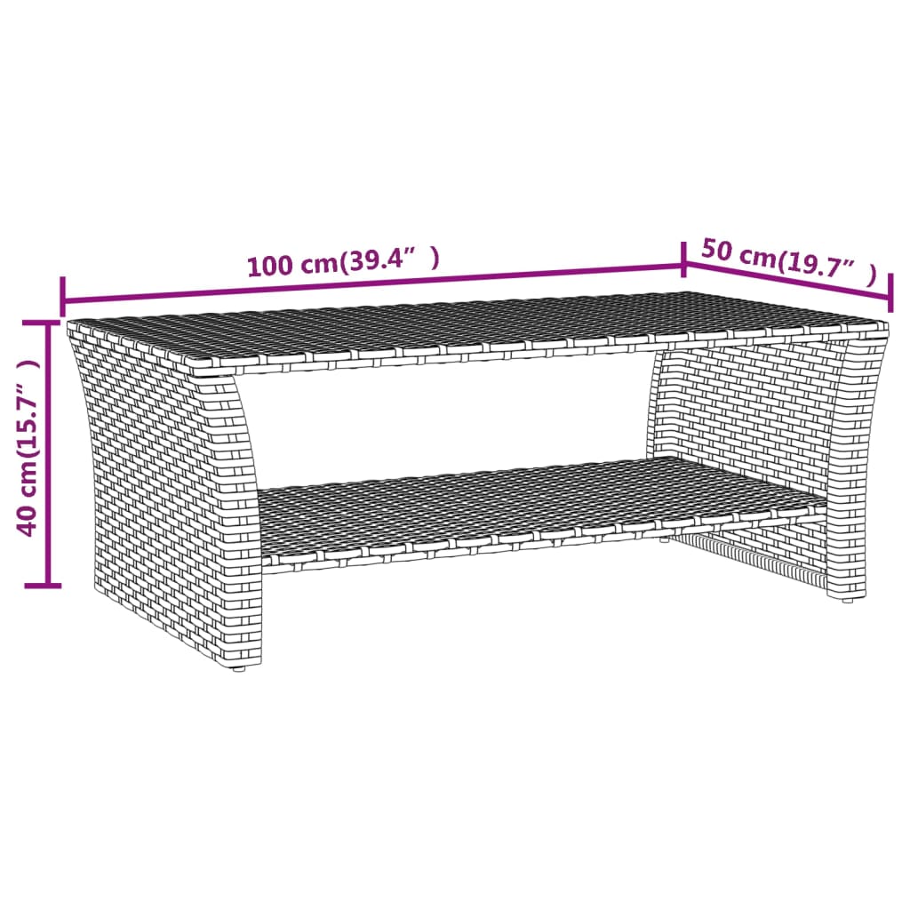 Coffee Table | Black | PE rattan, powder-coated steel | 100x50x40 cm