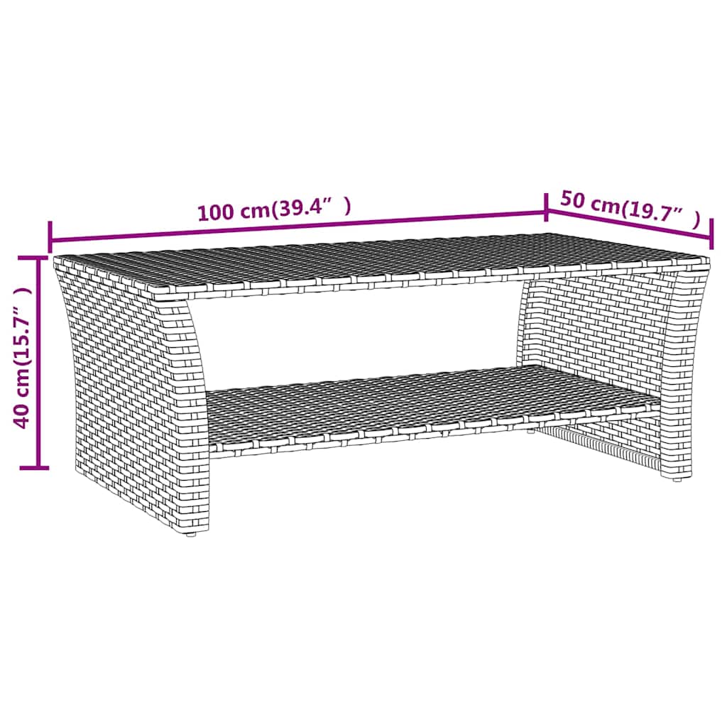 Coffee Table Black 100x50x40 cm Poly Rattan