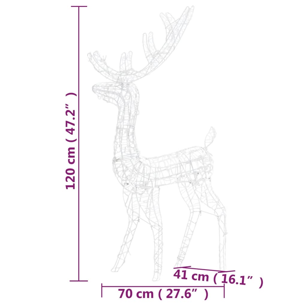Acrylic Reindeer Christmas Decorations 2 pcs 128 cm Warm White