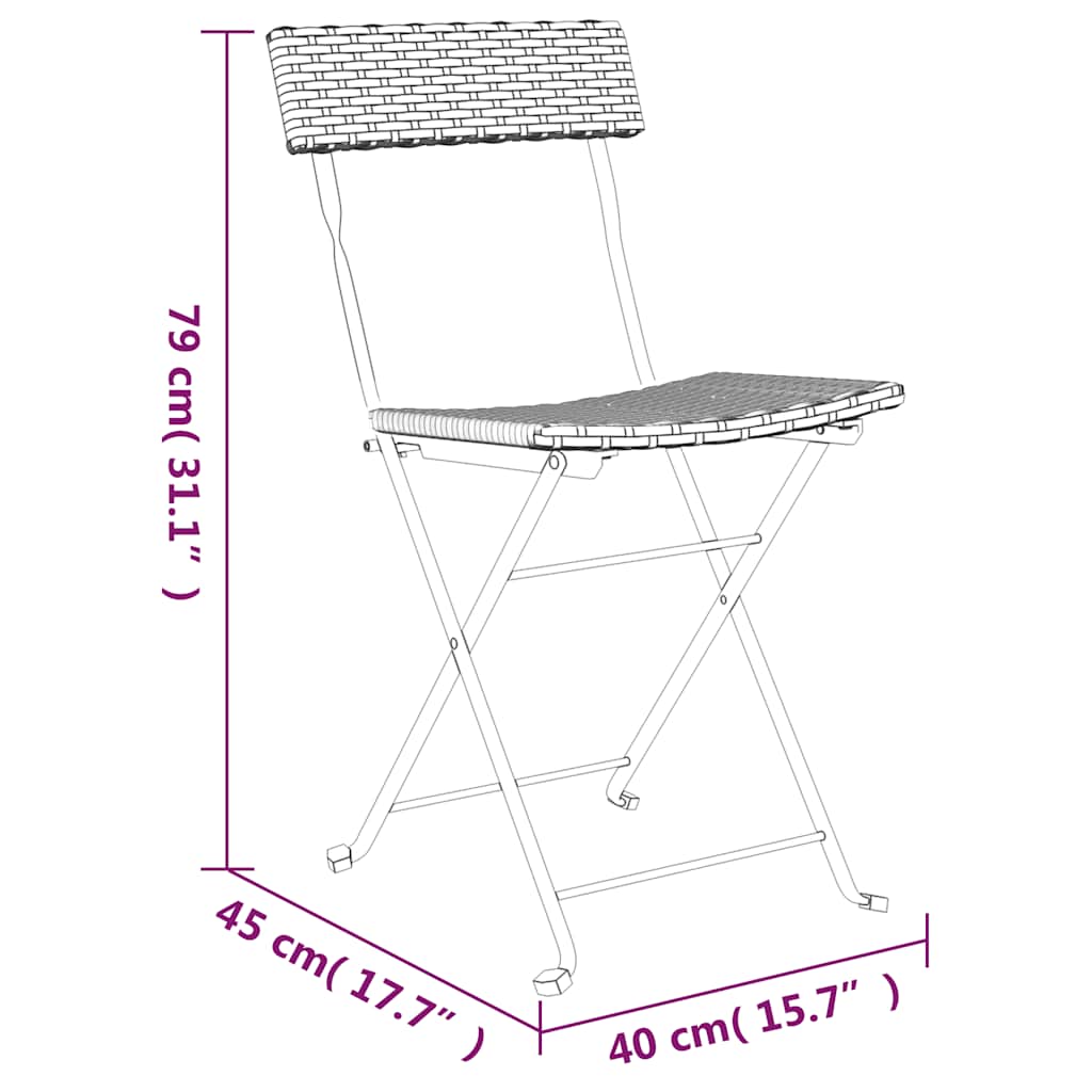 Folding Chairs 2 pcs Black Poly Rattan and Steel