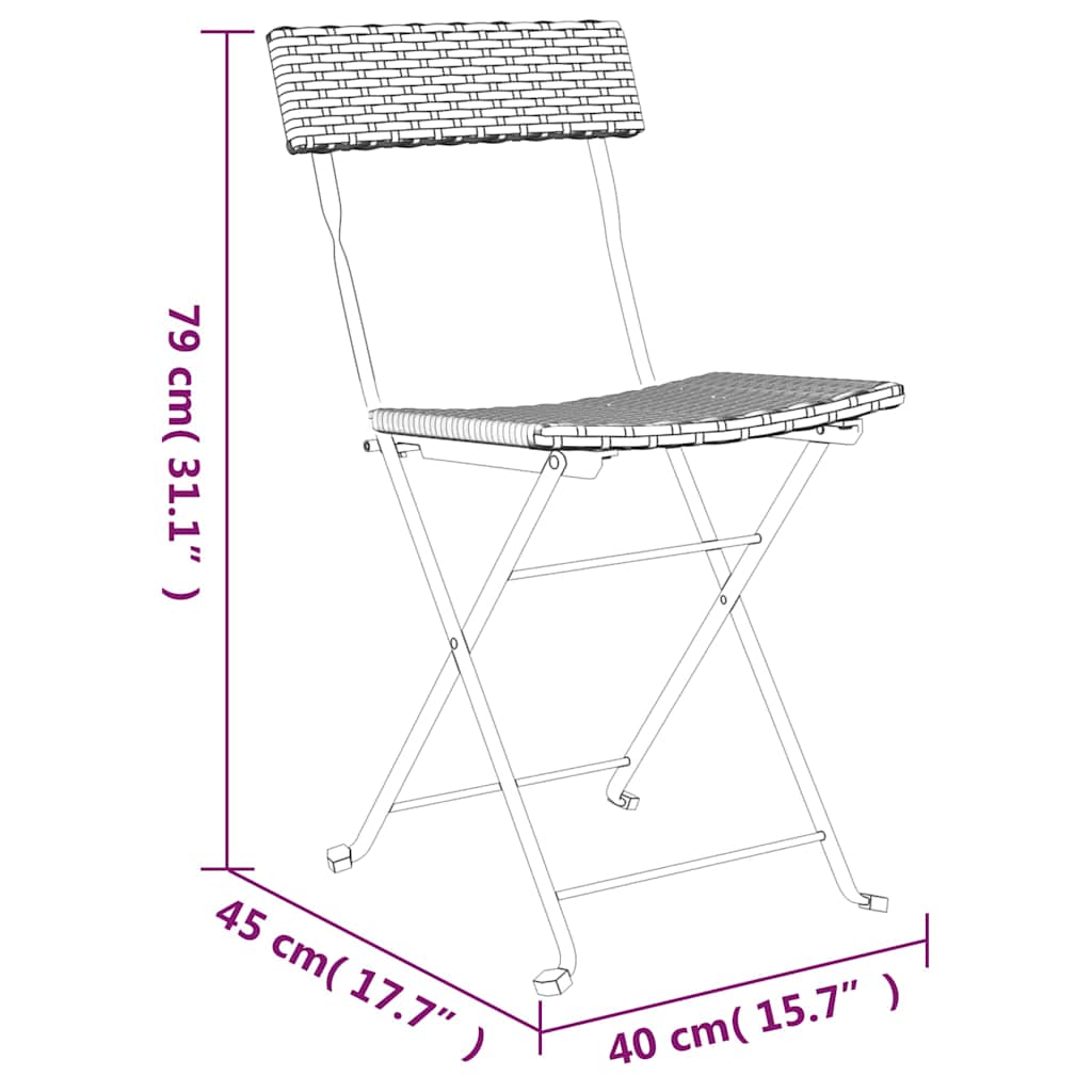 Folding Chairs 2 pcs Grey Poly Rattan and Steel