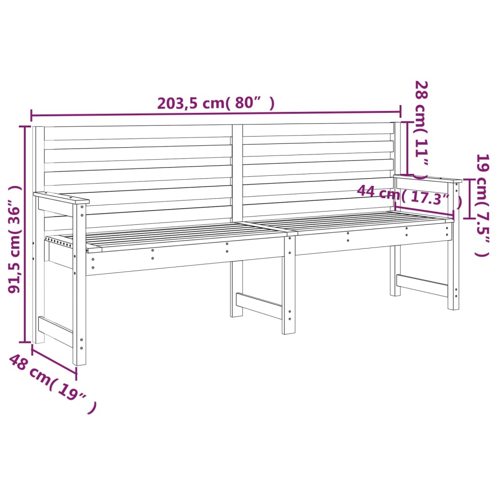 Garden Bench 203,5x48x91,5 cm Solid Wood Pine