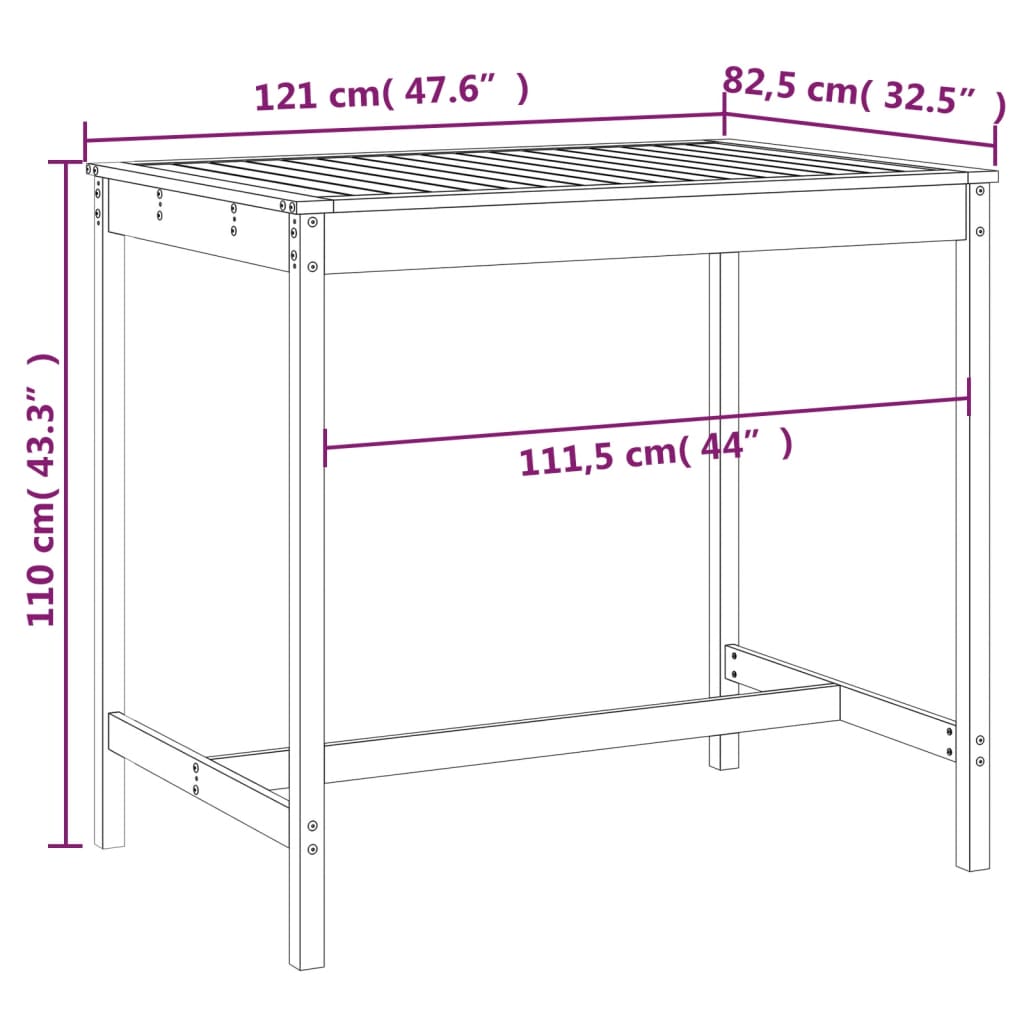 Garden Table Grey 121x82,5x110 cm Solid Wood Pine