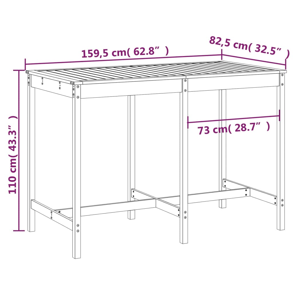 Garden Table 159,5x82,5x110 cm Solid Wood Douglas