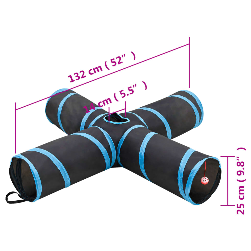 Cat Tunnel 4-way Black and Blue 132 cm Polyester