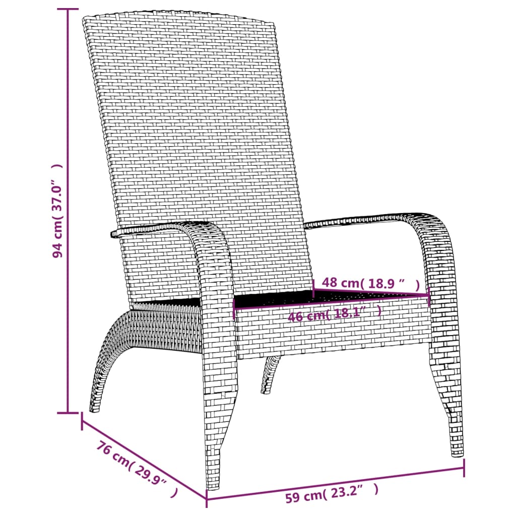 Garden Adirondack Chair | Black | Poly rattan, powder-coated steel