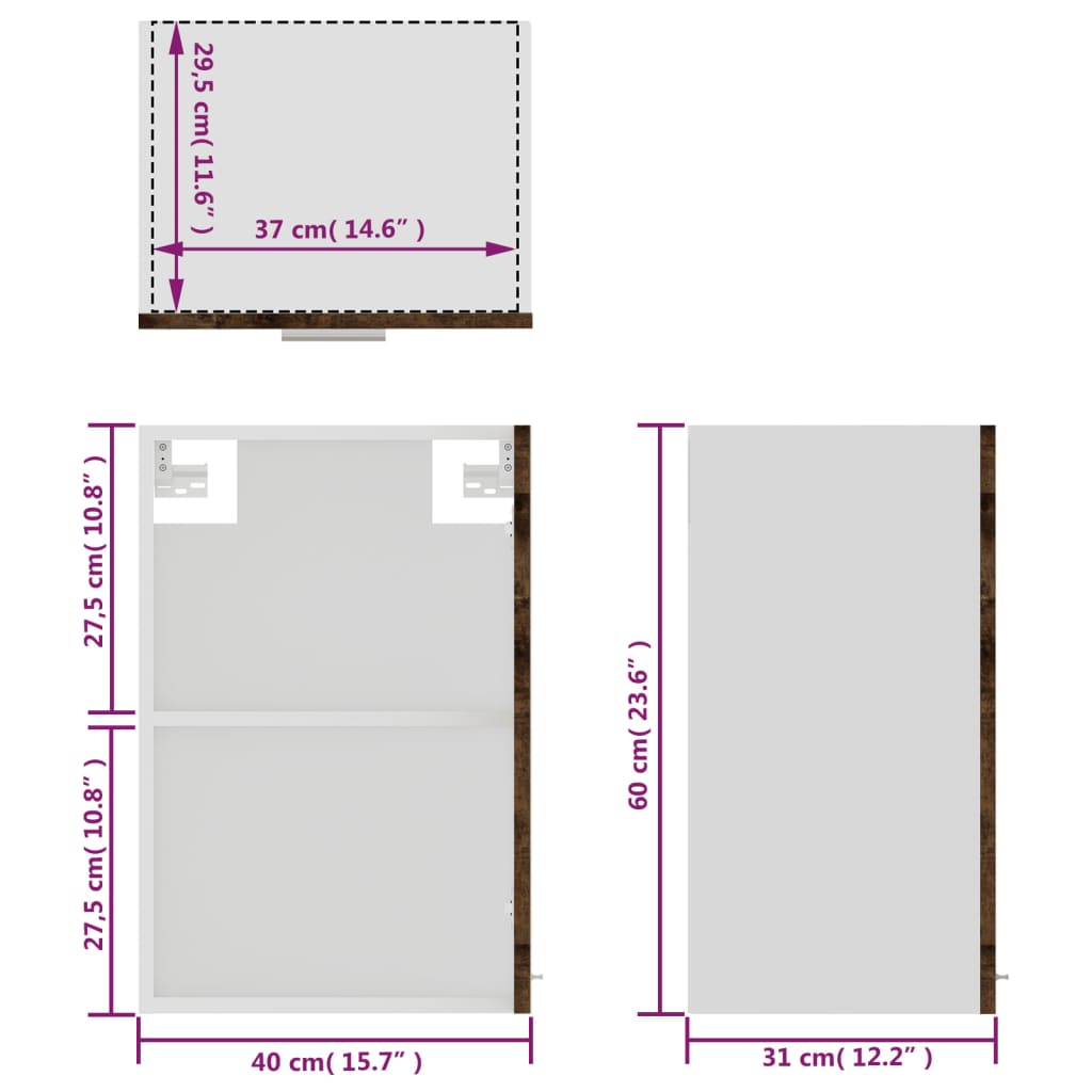 Hanging Glass Cabinet Lyon Grey Sonoma 40x31x60 cm Engineered Wood