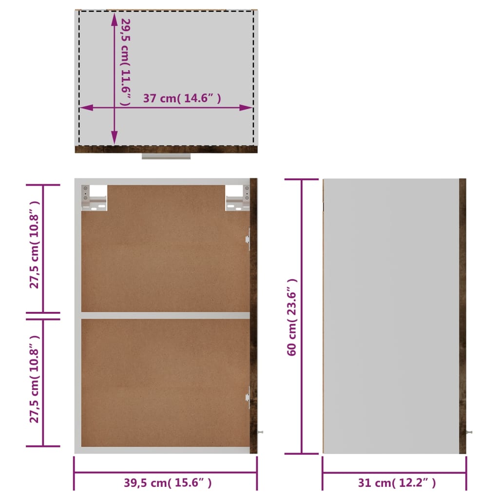 Hanging Cabinet "Lyon" Brown Oak 39,5x31x60 cm Engineered Wood