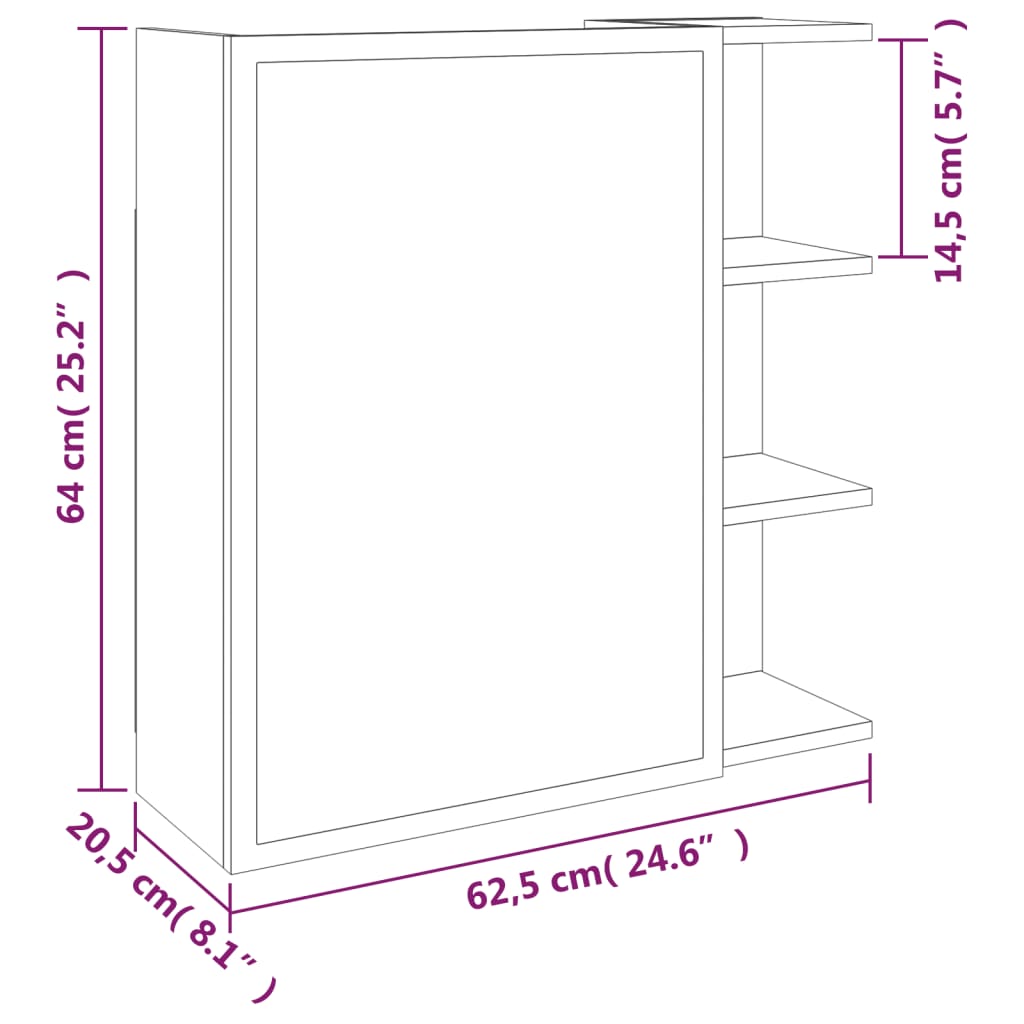 Bathroom Mirror Cabinet Smoked Oak 62.5x20.5x64 cm