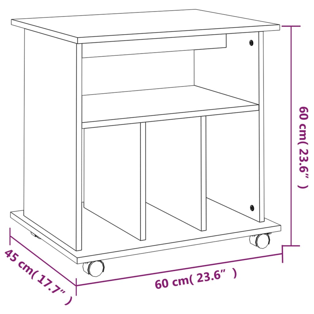 Rolling Cabinet Smoked Oak 60x45x60 cm Engineered Wood