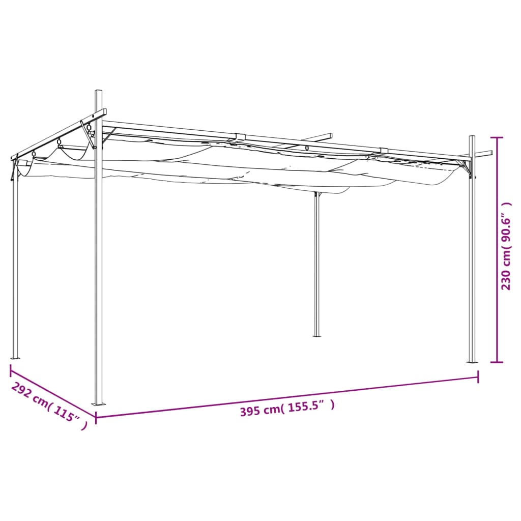 Pergola with Retractable Roof Taupe 395x292x230 cm