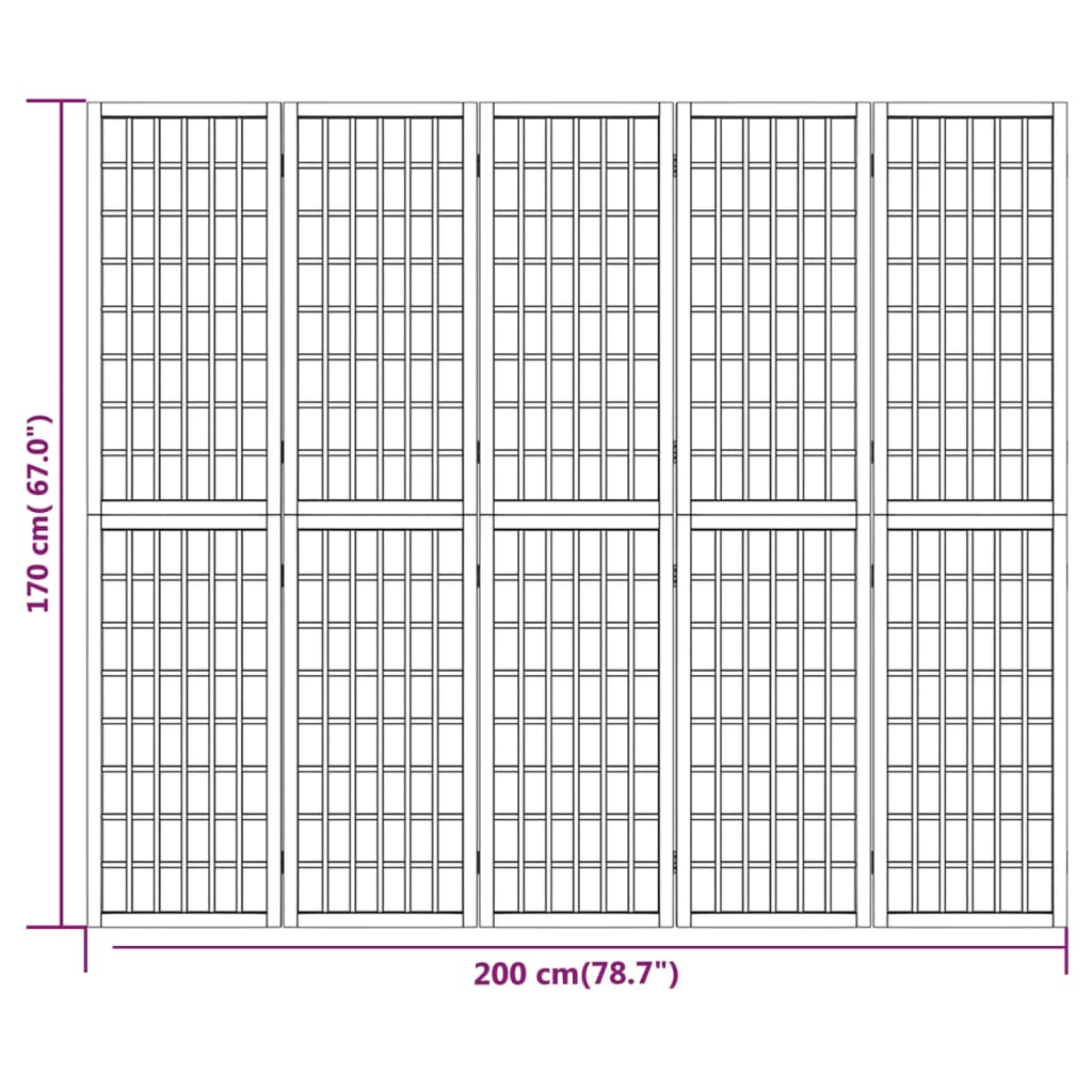 Folding 5-Panel Room Divider Japanese Style 200x170 cm
