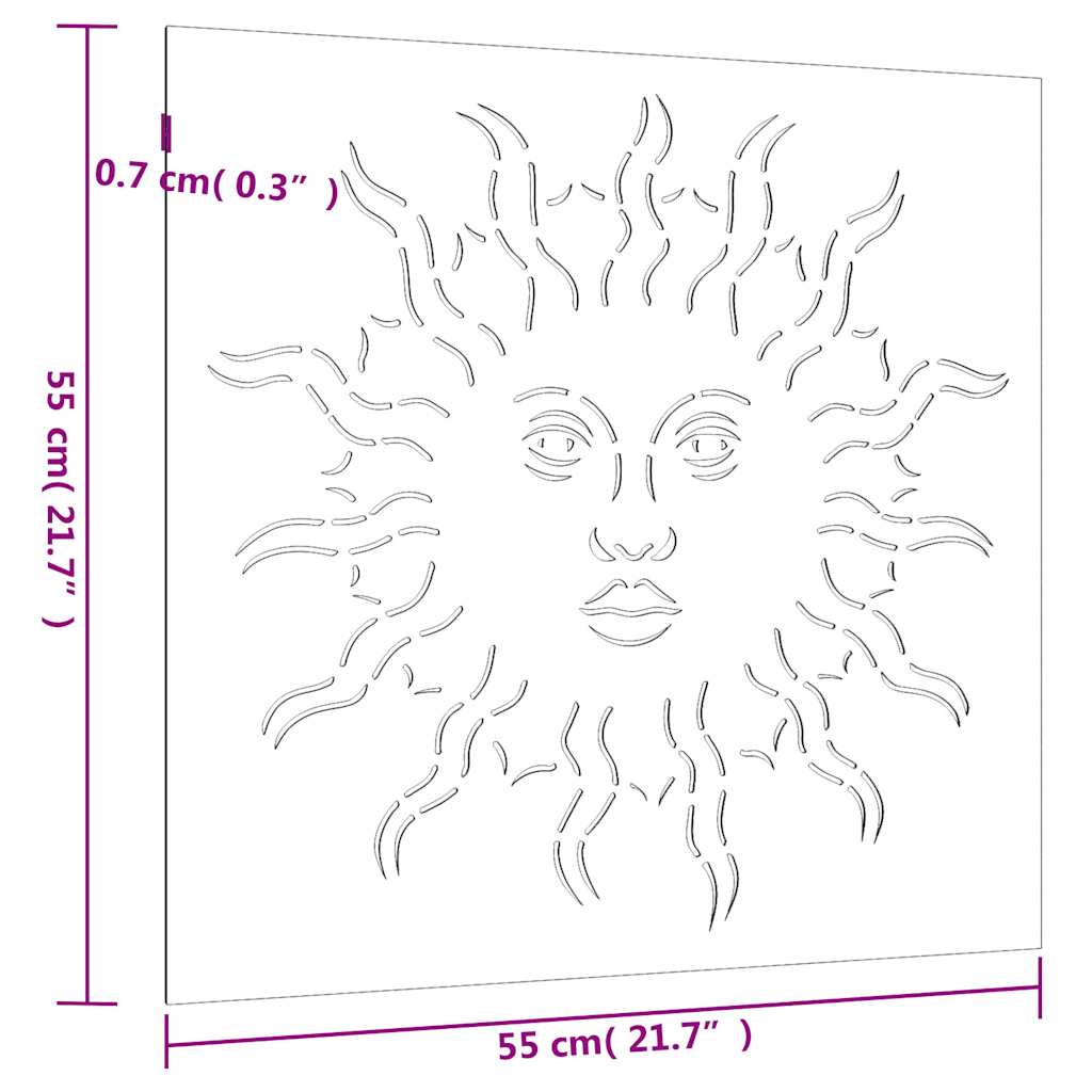824501 vidaXL Garden Wall Decoration 55x55 cm Corten Steel Sun Design