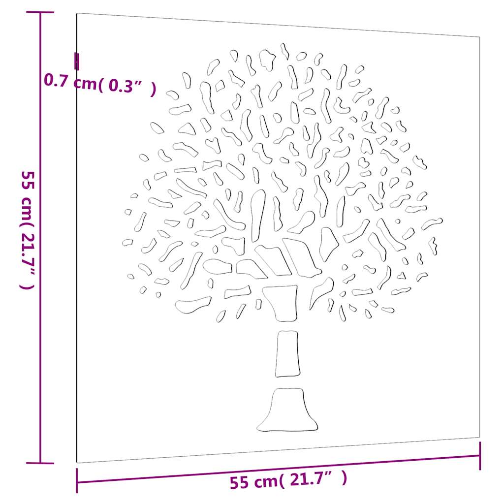 824502 vidaXL Garden Wall Decoration 55x55 cm Corten Steel Tree Design