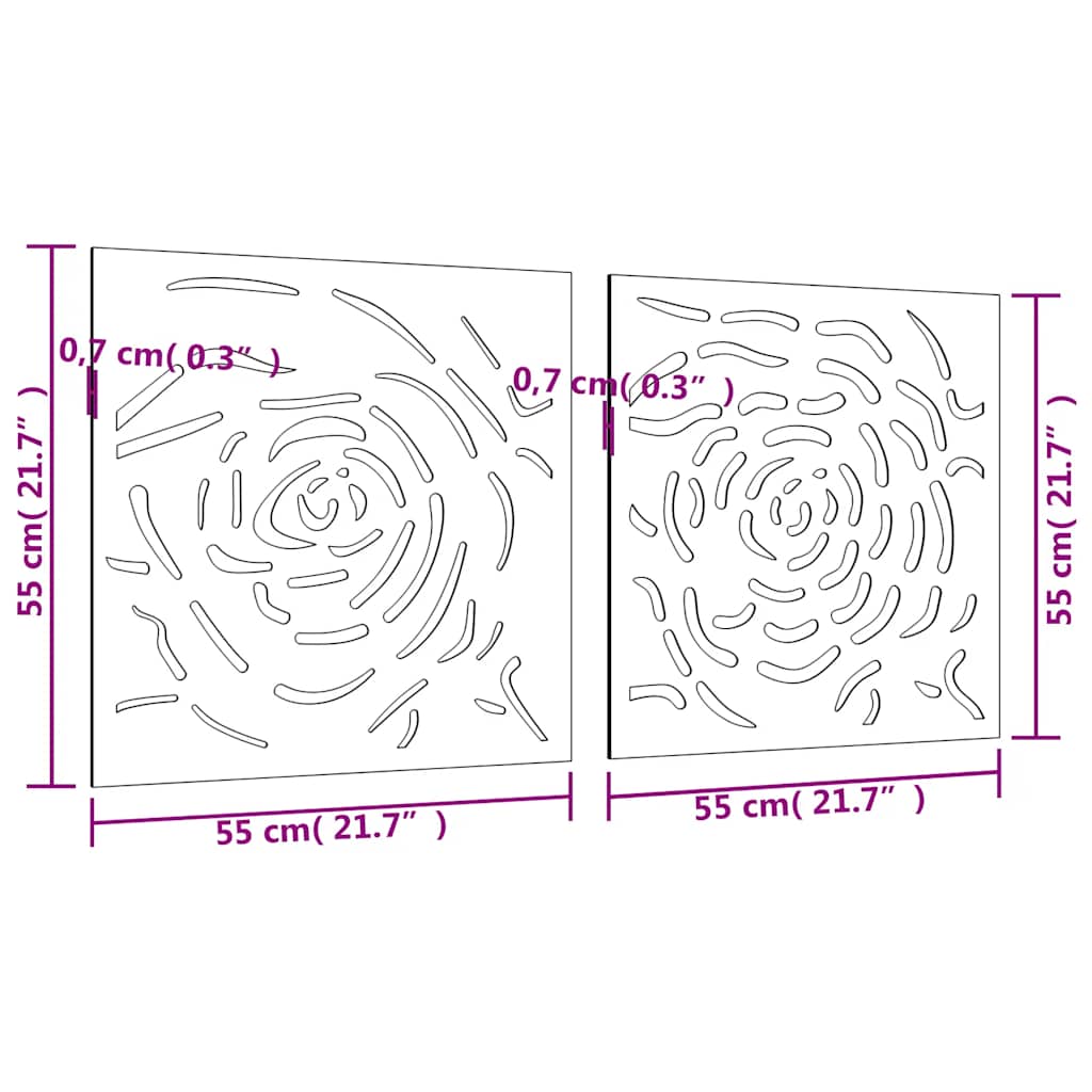824507 vidaXL Garden Wall Decorations 2 pcs 55x55 cm Corten Steel Rose Design
