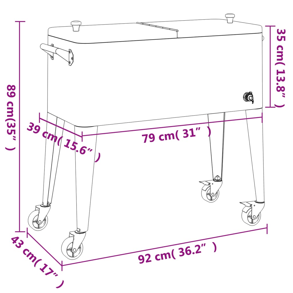 Cooler Cart with Wheels Red 92x43x89 cm