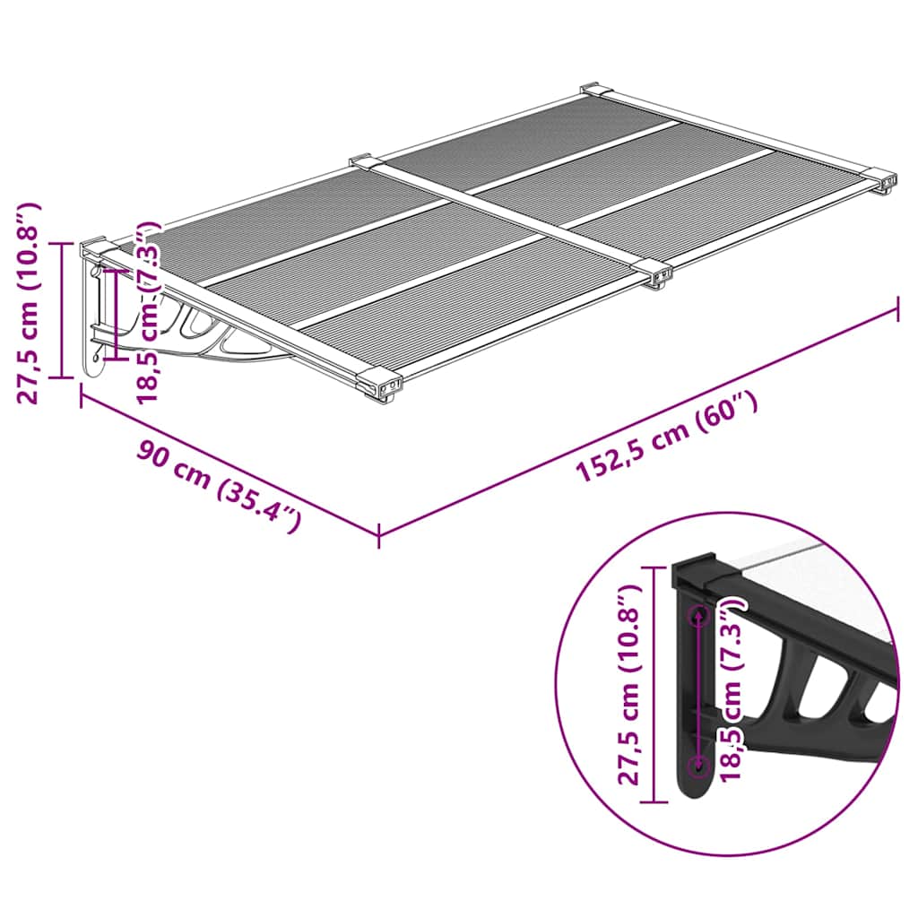 Door Canopy Black and Transparent 152,5x90 cm Polycarbonate