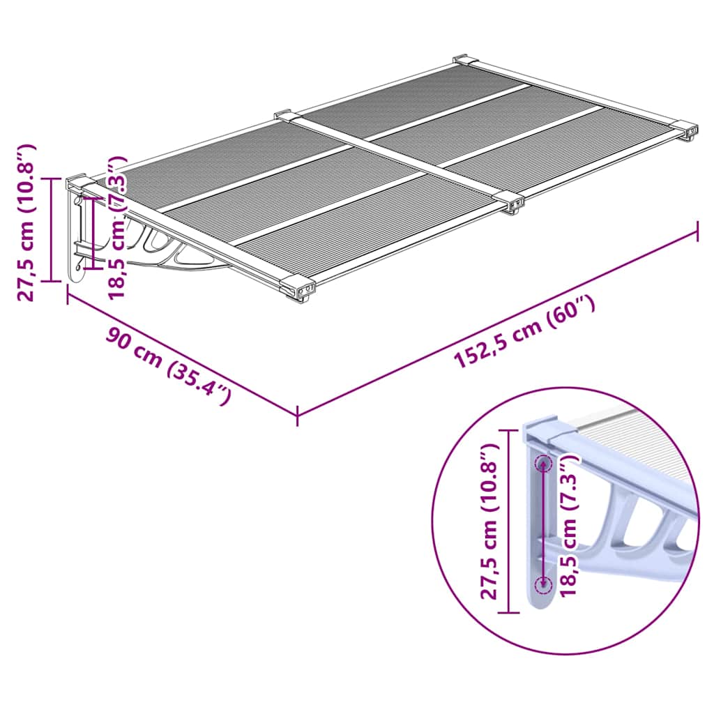 Door Canopy Grey and Transparent 152,5x90 cm Polycarbonate