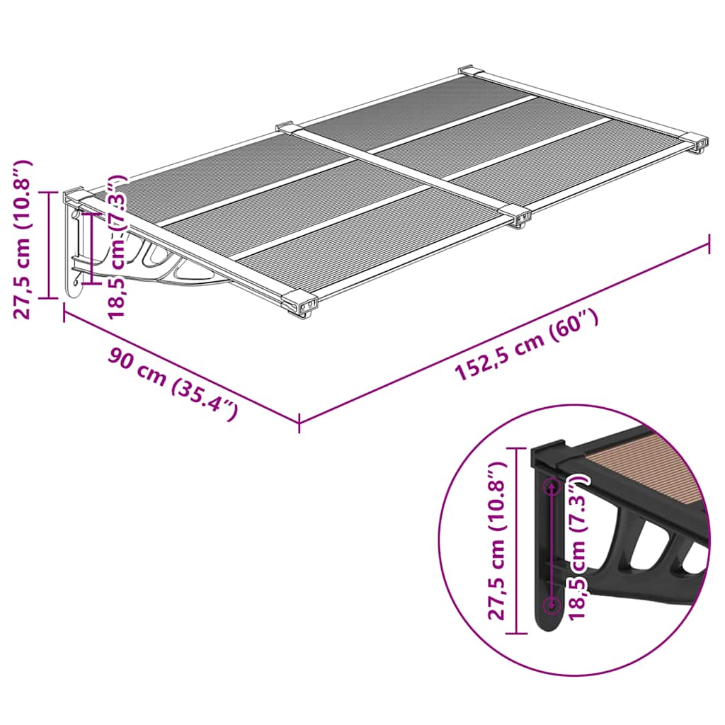 Door Canopy Black 152,5x90 cm Polycarbonate