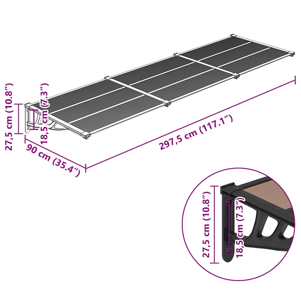 Door Canopy Black 297,5x90 cm Polycarbonate