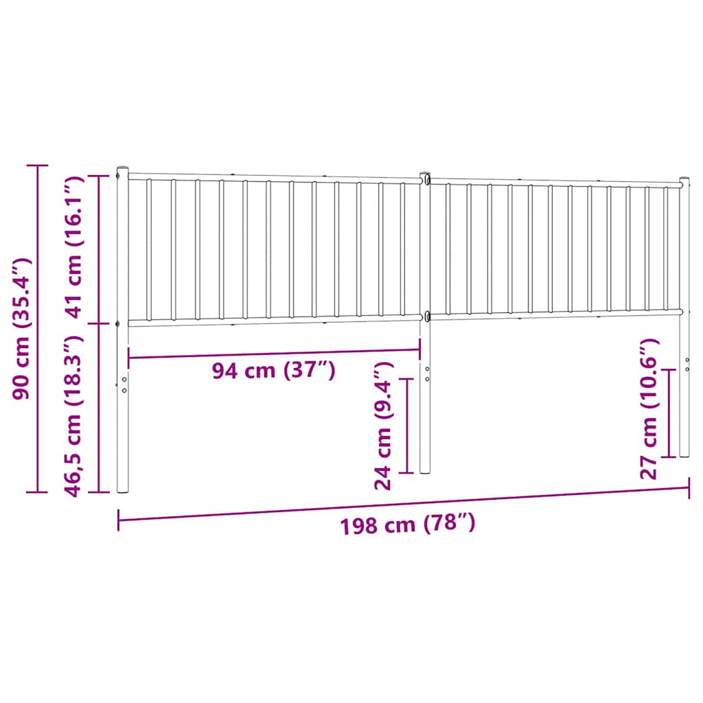 Metal Replace Headboard Black 193 cm