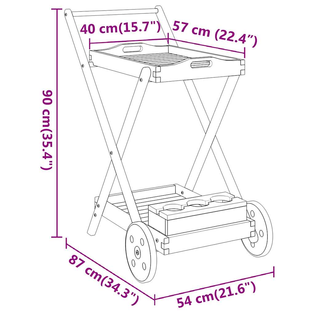 Tea Trolley 54x87x90 cm Solid Wood Acacia
