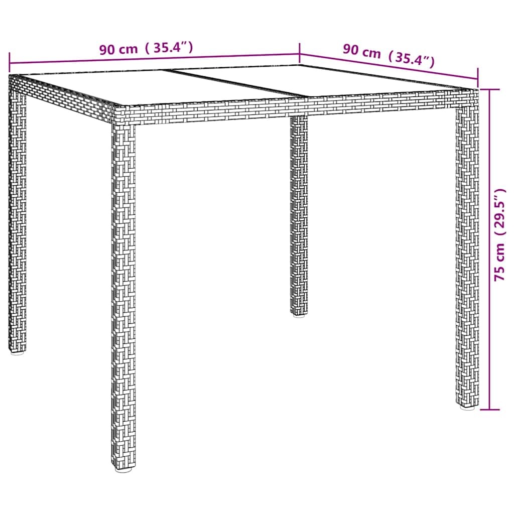 Garden Table Grey 90 x 90 x 75 cm Poly Rattan