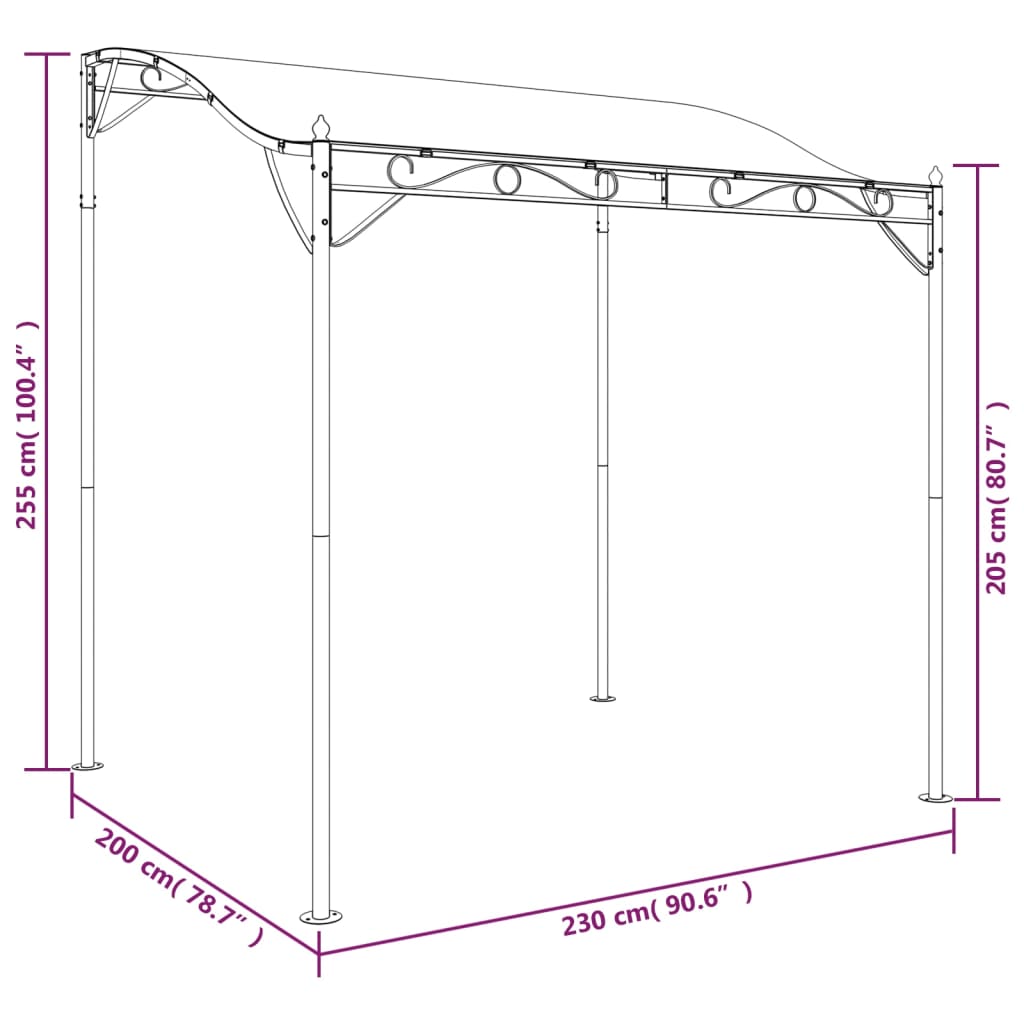 Canopy Anthracite 2x2,3 m 180 g/m² Fabric and Steel