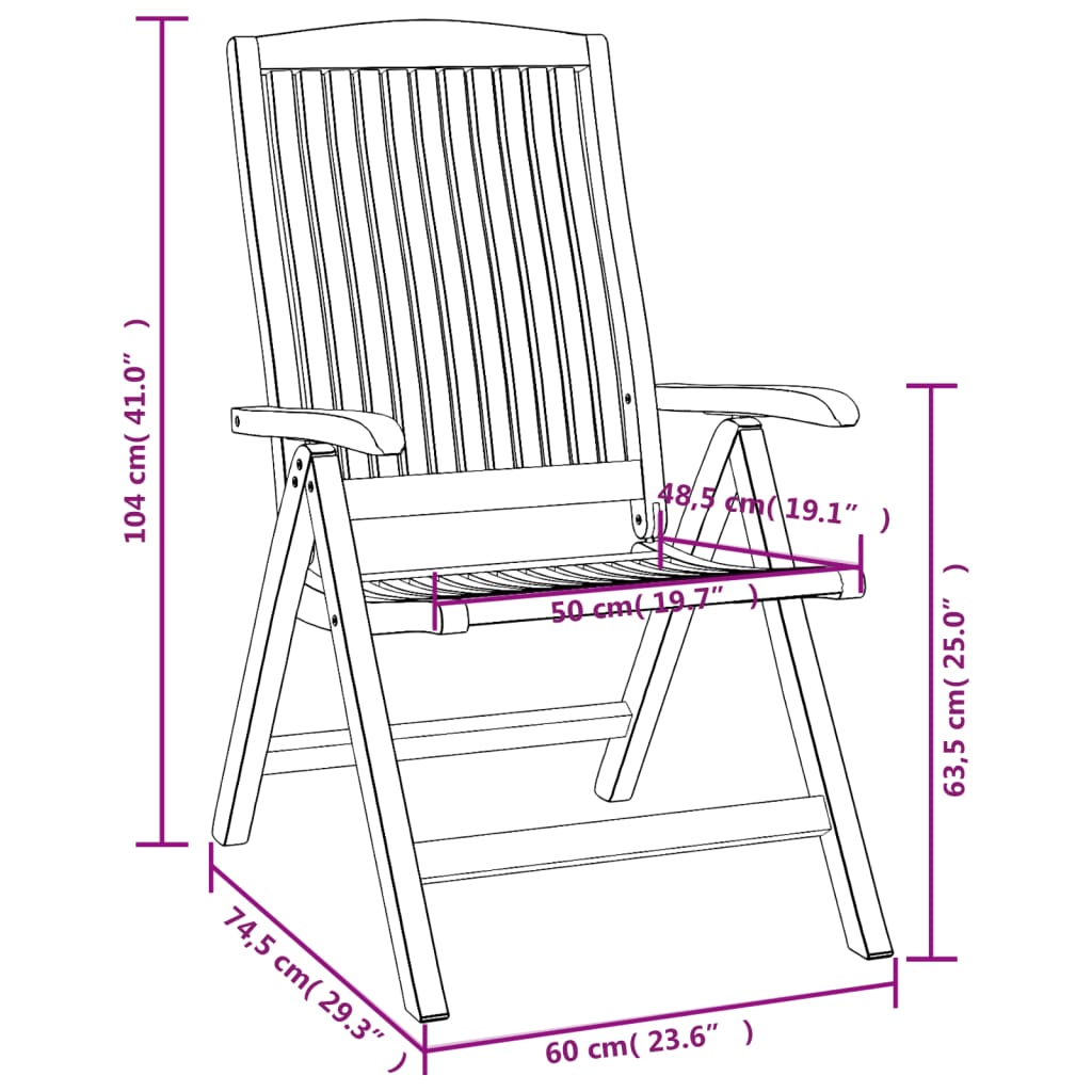 Reclining Folding Chairs 8 pcs Solid Wood Teak
