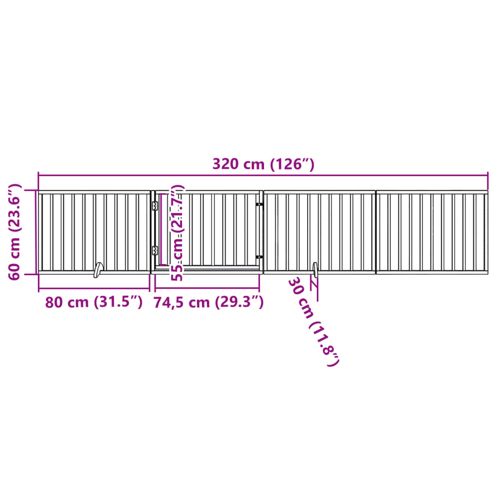 Dog Gate with Door Foldable 4 Panels Black 320 cm Poplar Wood