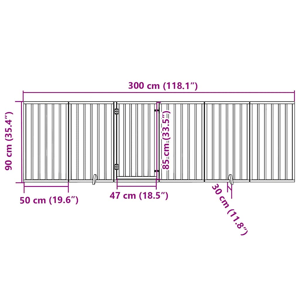 Dog Gate with Door Foldable 6 Panels Brown 300 cm Poplar Wood