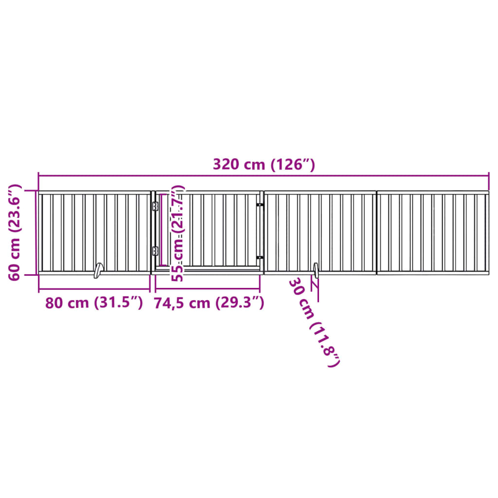Dog Gate with Door Foldable 4 Panels Brown 320 cm Poplar Wood