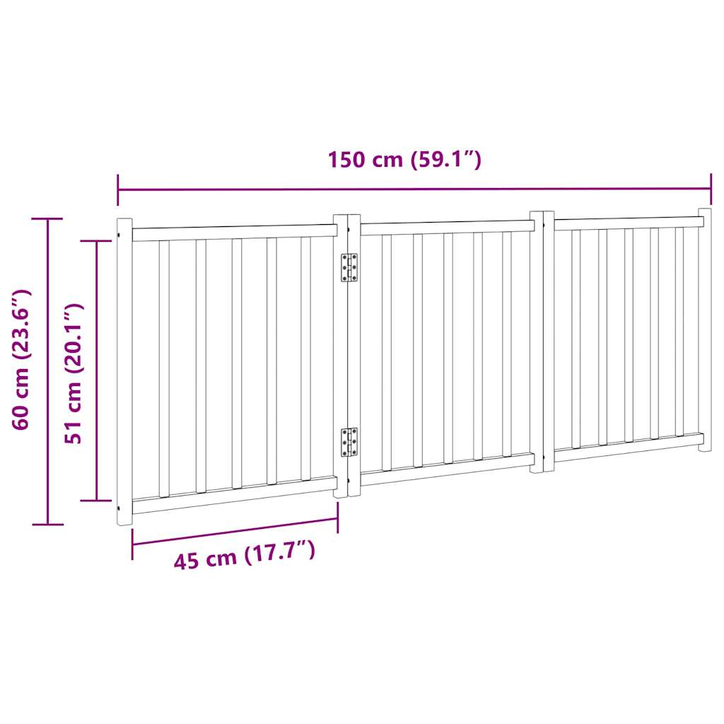 Dog Gate Foldable 3 Panels Black 150 cm Solid Wood Fir