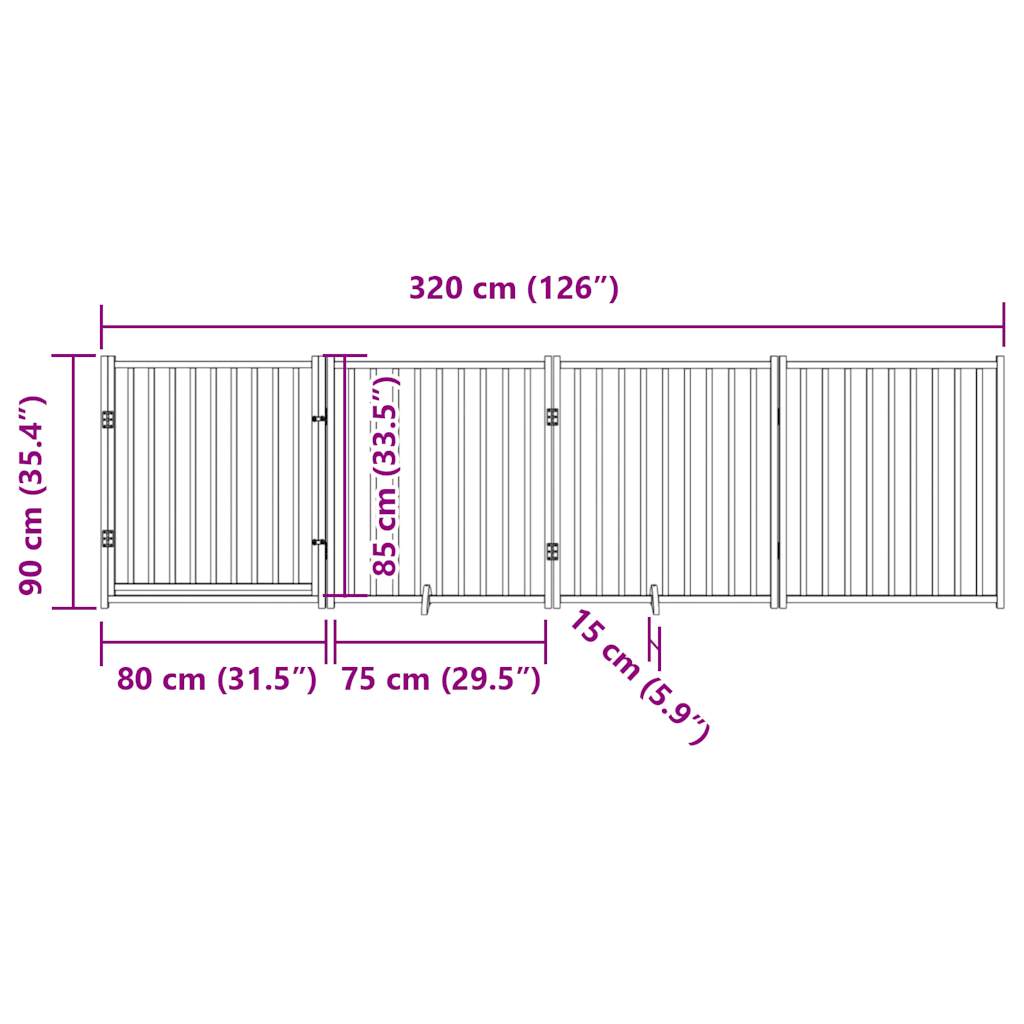 Dog Gate with Door Foldable 4 Panels Brown Oak 320 cm Solid Wood Fir