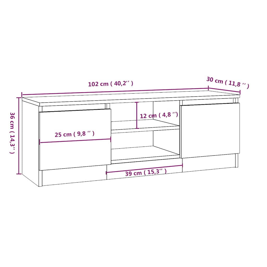 TV Cabinet with Door Concrete Grey 102x30x36 cm