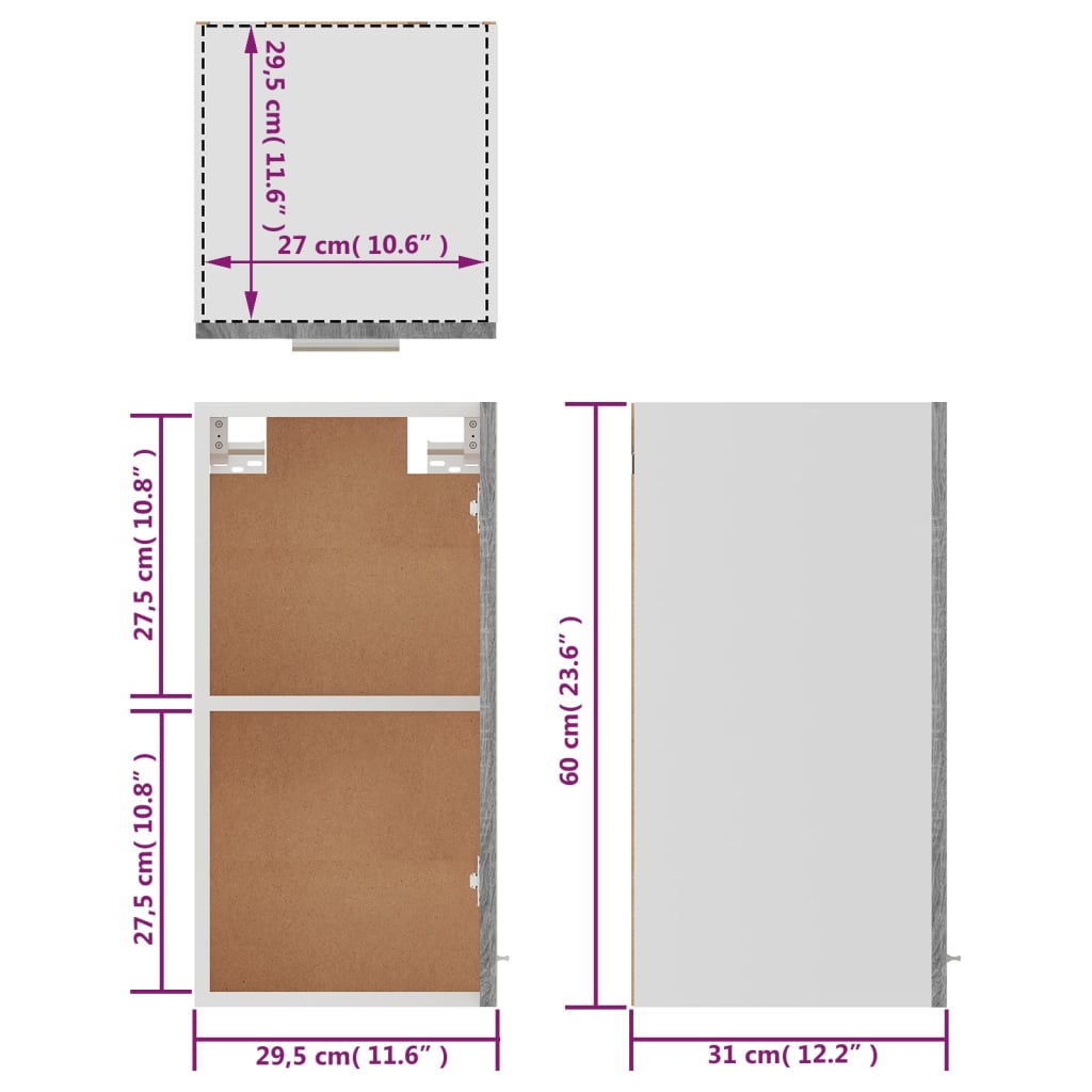 Hanging Cabinet "Lyon" Grey Sonoma 29,5x31x60 cm Engineered Wood