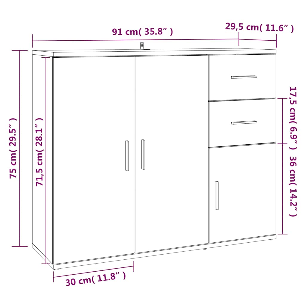 Sideboard White 91x29,5x75 cm Engineered Wood
