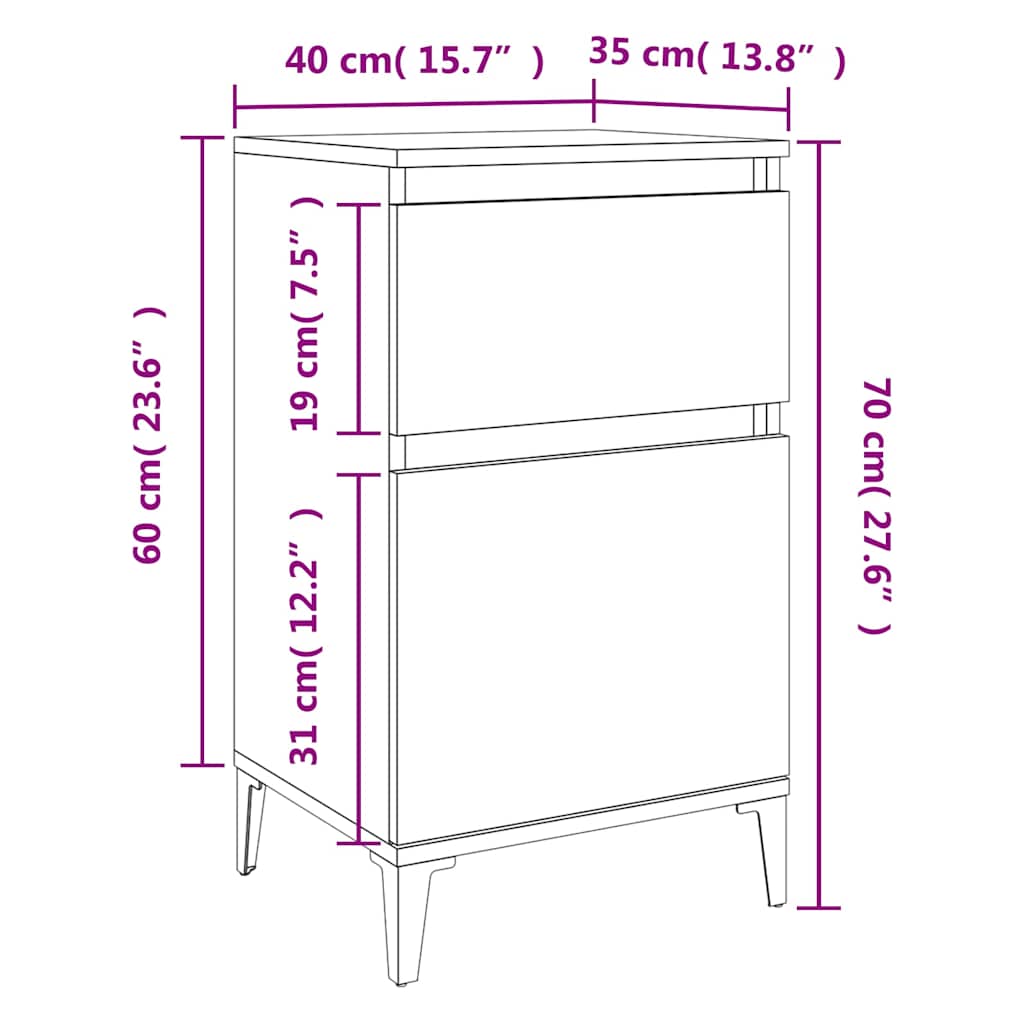 Bedside Cabinet Grey Sonoma 40x35x70 cm