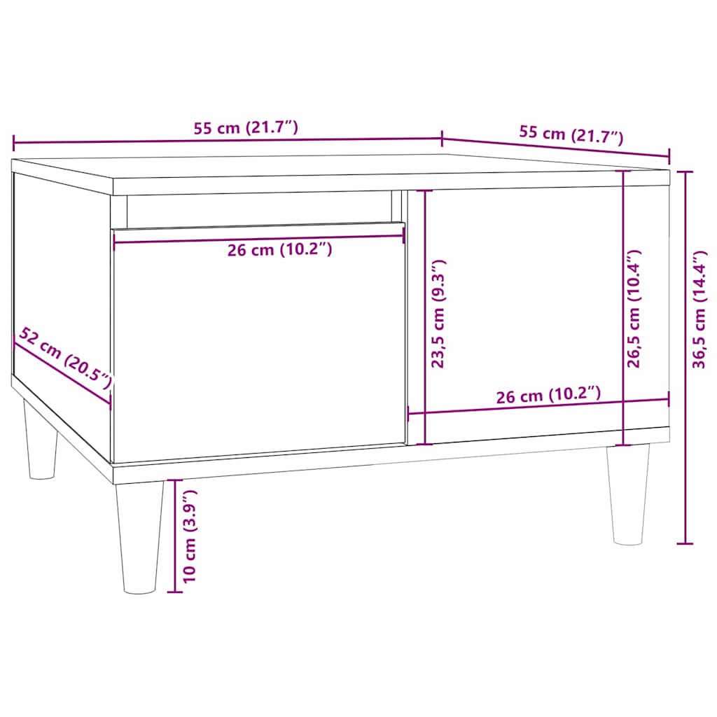 821081 vidaXL Coffee Table Smoked Oak 55x55x36,5 cm Engineered Wood