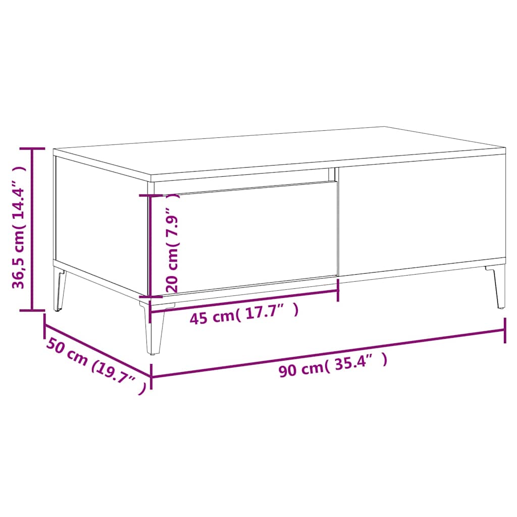 Coffee Table White 90x50x36,5 cm Engineered Wood