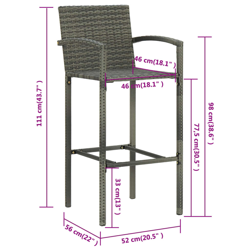 Bar Stools 2 pcs Grey Poly Rattan